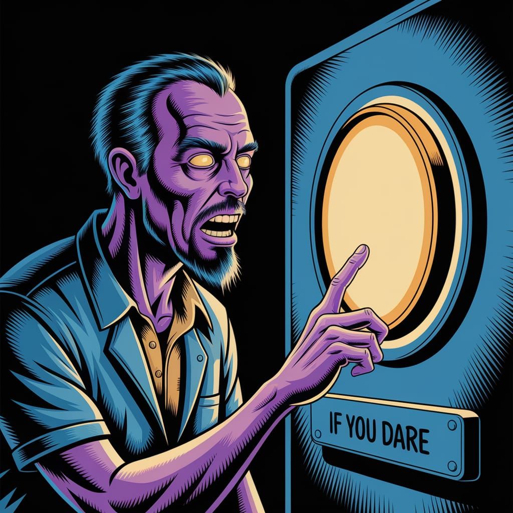 Mutated Man's Fateful Press in Cyberpunk Style