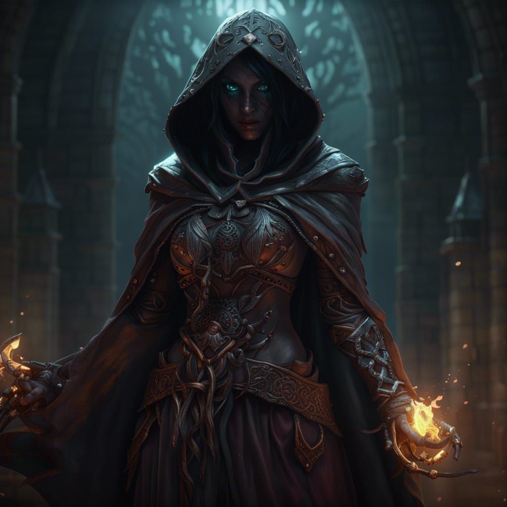 Hooded Necromancer in Dark Fantasy Style