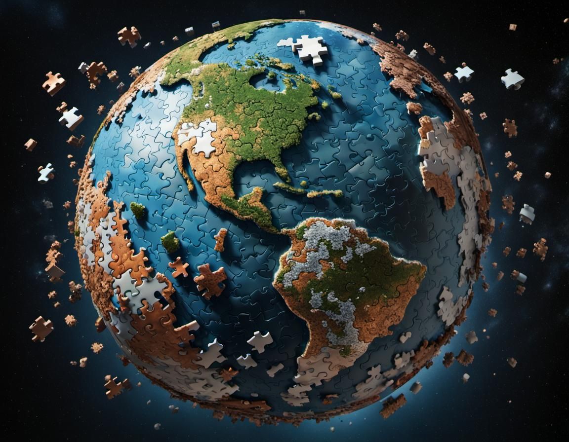 Puzzle Piece Earth Floating in Space