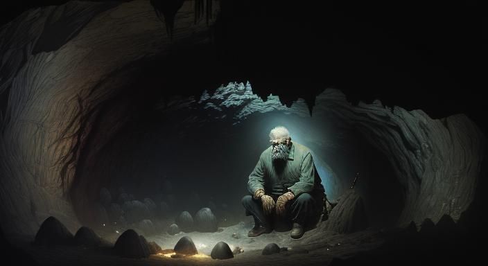 Old Man in Mine Cave: Sci-Fi Fantasy Art