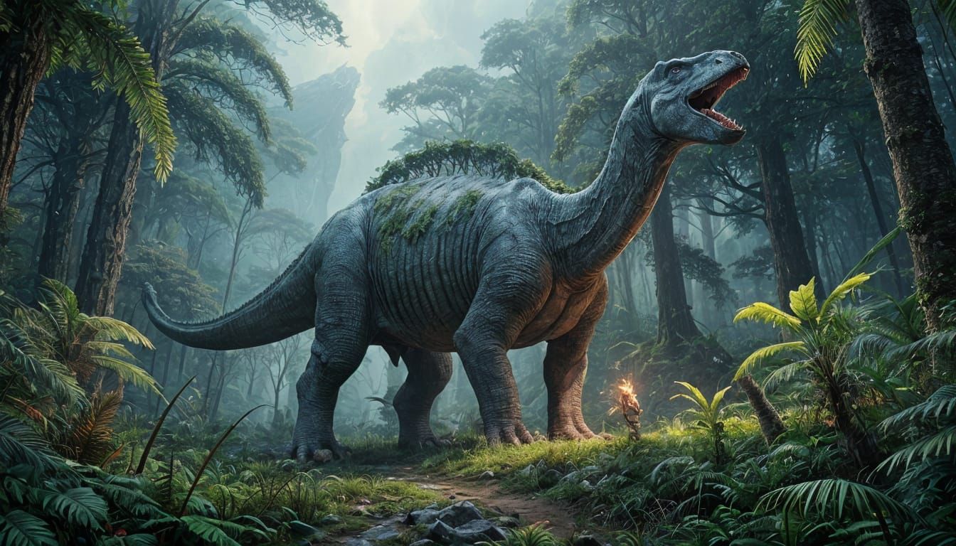 Brachiosaurus in Prehistoric Jungle: Hyperrealistic Concept ...