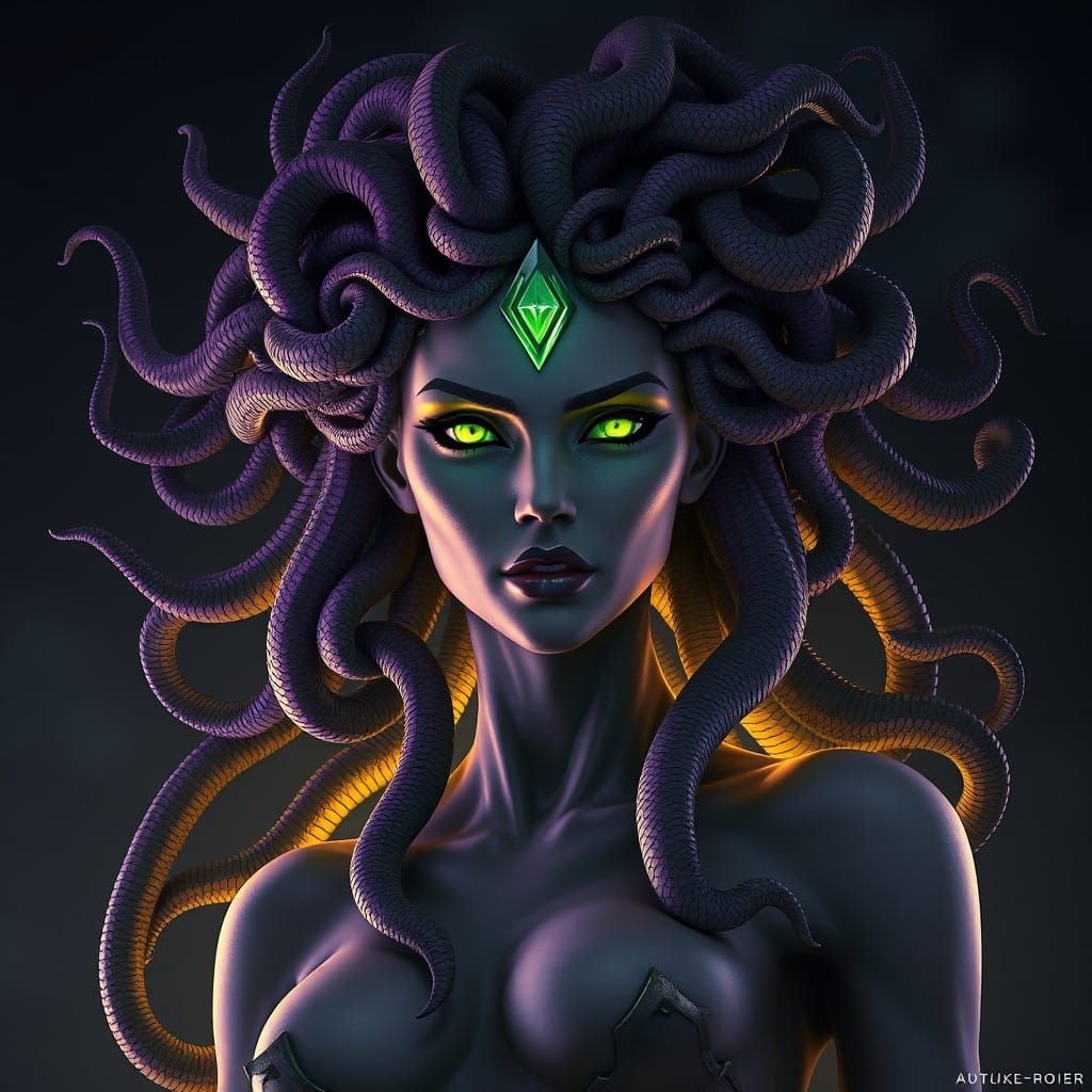 Gothic Medusa Goddess Radiates Ethereal Light