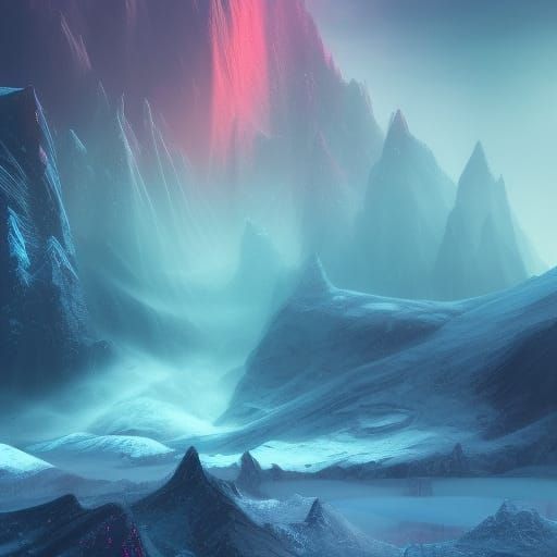 Cosmic Frozen Landscape in Detailed Matte Painting Style