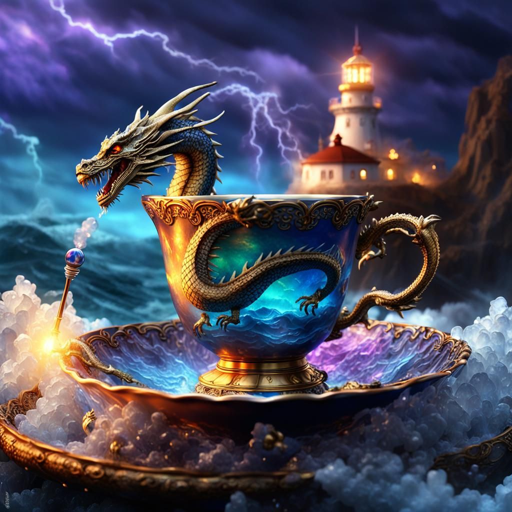 Iridescent Dragon and Ship in Baroque Fantasy Art