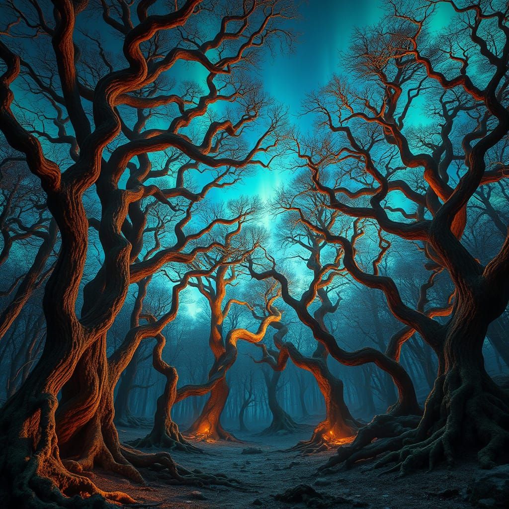 Glowing Aurora Borealis Forest at Dusk