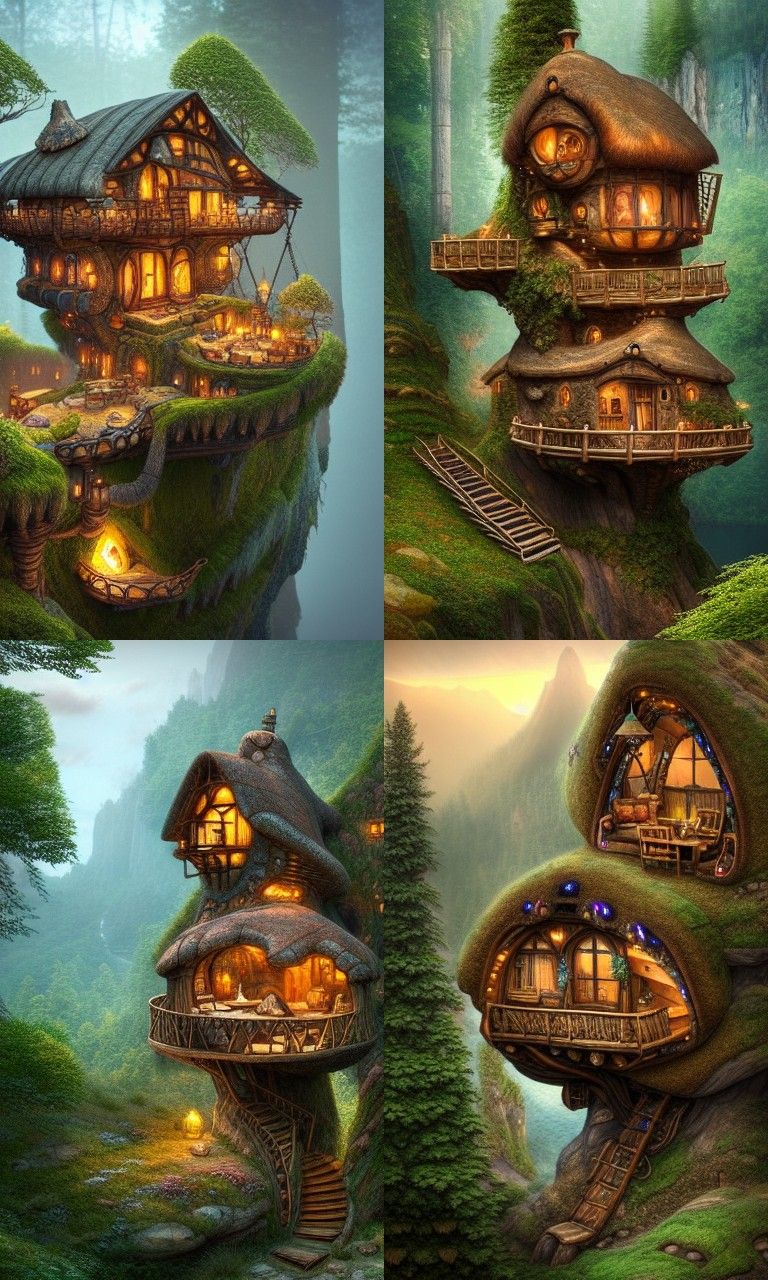 Cliffside Steampunk Hobbit-Home Treehouse