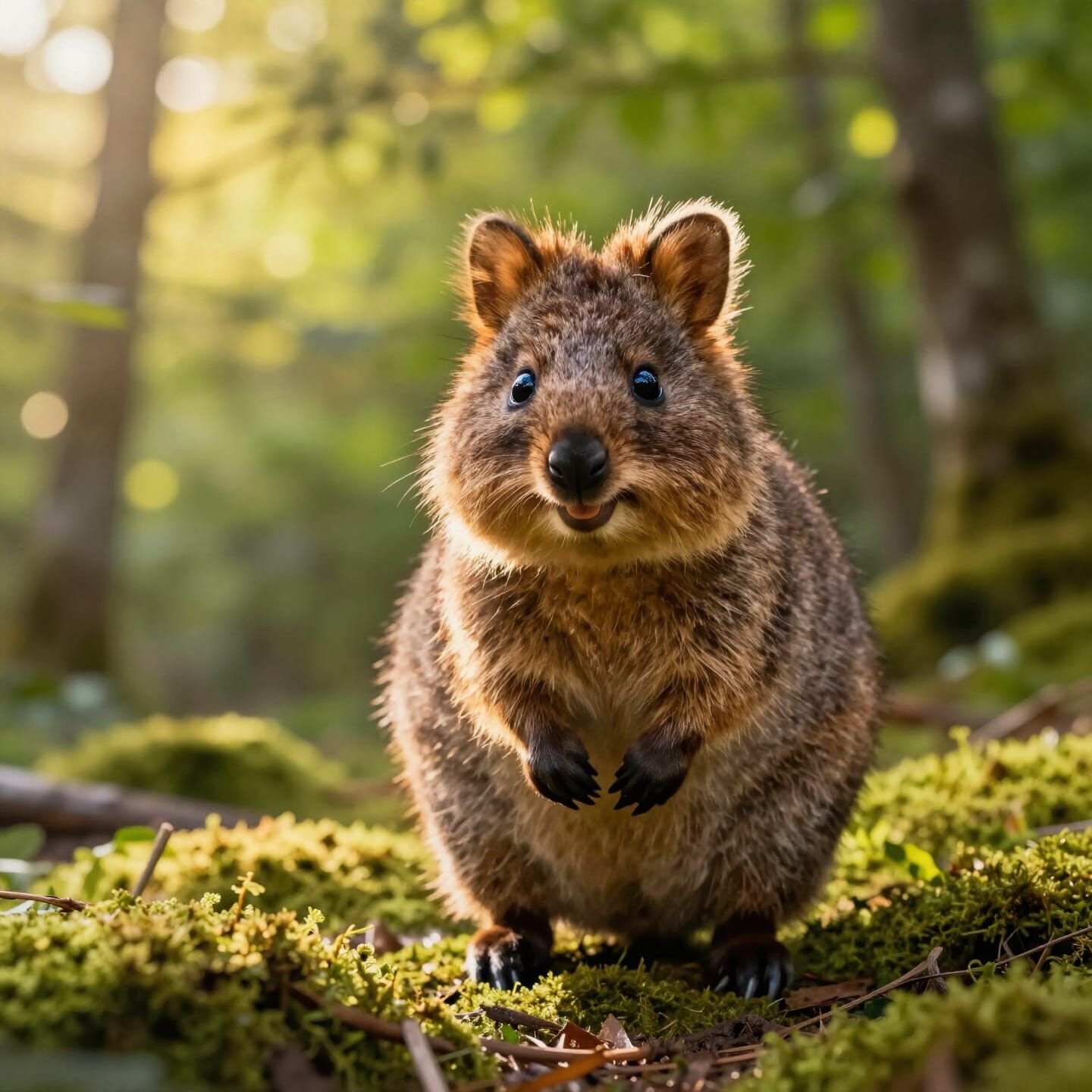 Adorable Quokka in Golden Hour Forest Light