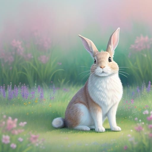 Watercolor Rabbit in Vibrant Wildflowers