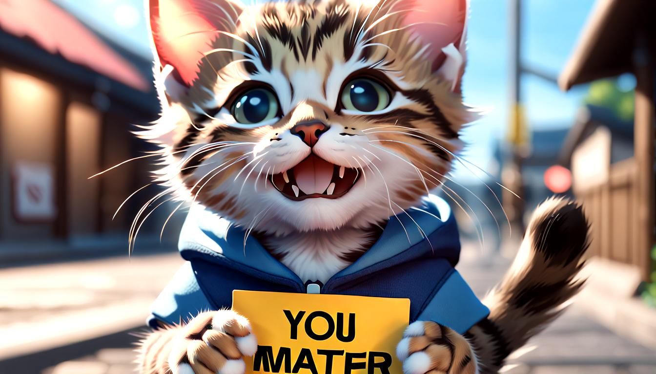 Tabby Kitten's Encouraging Message in Anime Style