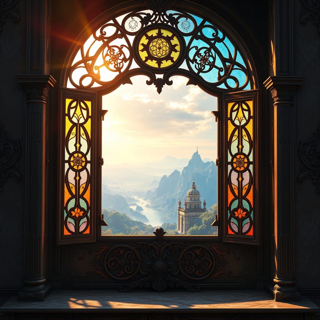 Ethereal Window Frames Surreal Landscape