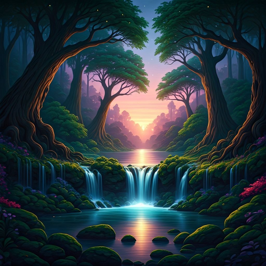 Arcadian Twilight Eden: A Luminous Digital Painting