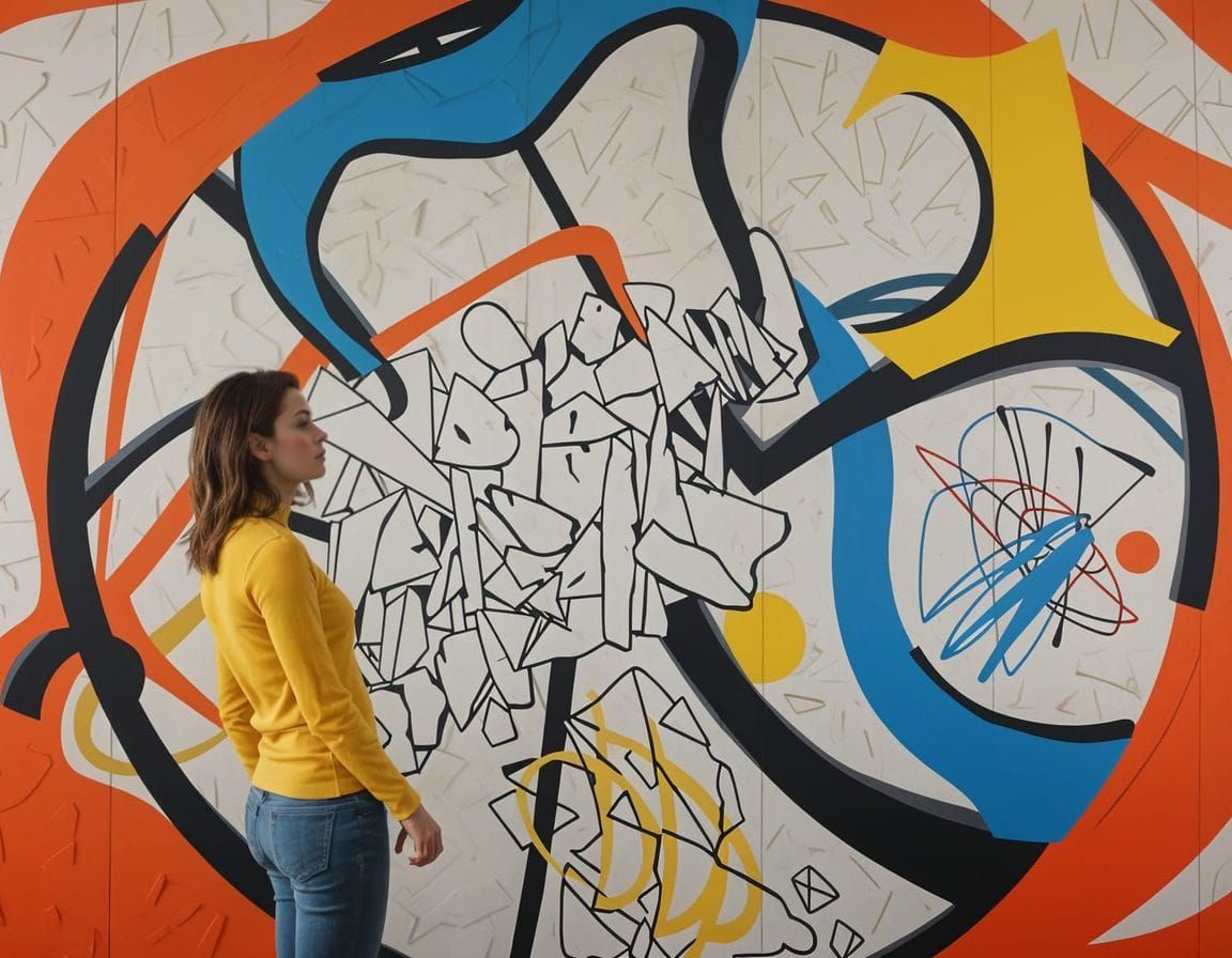 Woman Contemplates Modern Sculpture in Gallery