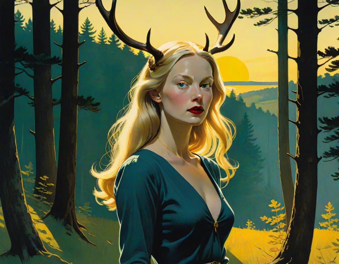 Slender Woman in Jewel Toned Woodland Scene