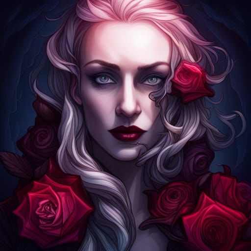 Gothic Romantic Portrait in Crimson Moonlight