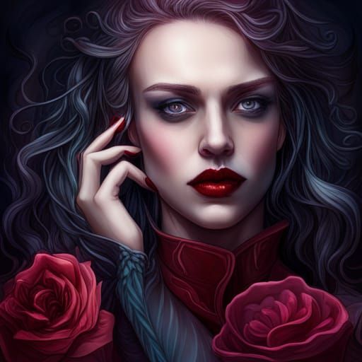 Romantic Gothic Portrait in Crimson Rose Garden