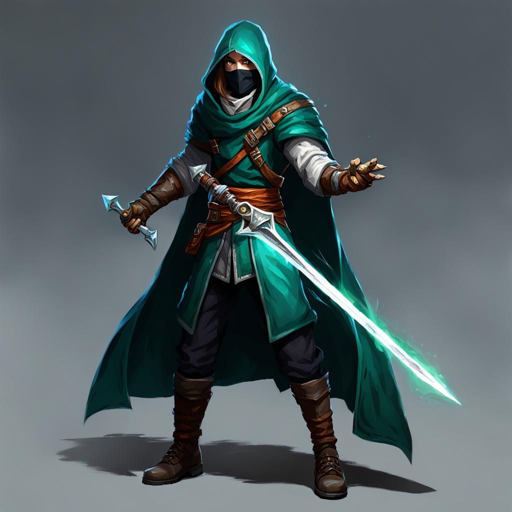 Fantasy Rogue Dual Wielding Daggers with Magic Aura