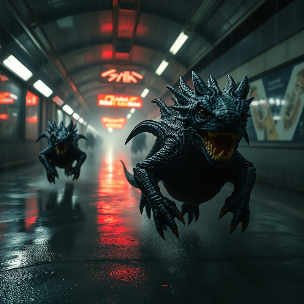Cyberpunk Subway Dragons in a Dark, Futuristic Metropolis
