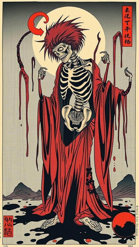 Skeletal Geisha Transforms into a Monstrous Form in a Haunti...