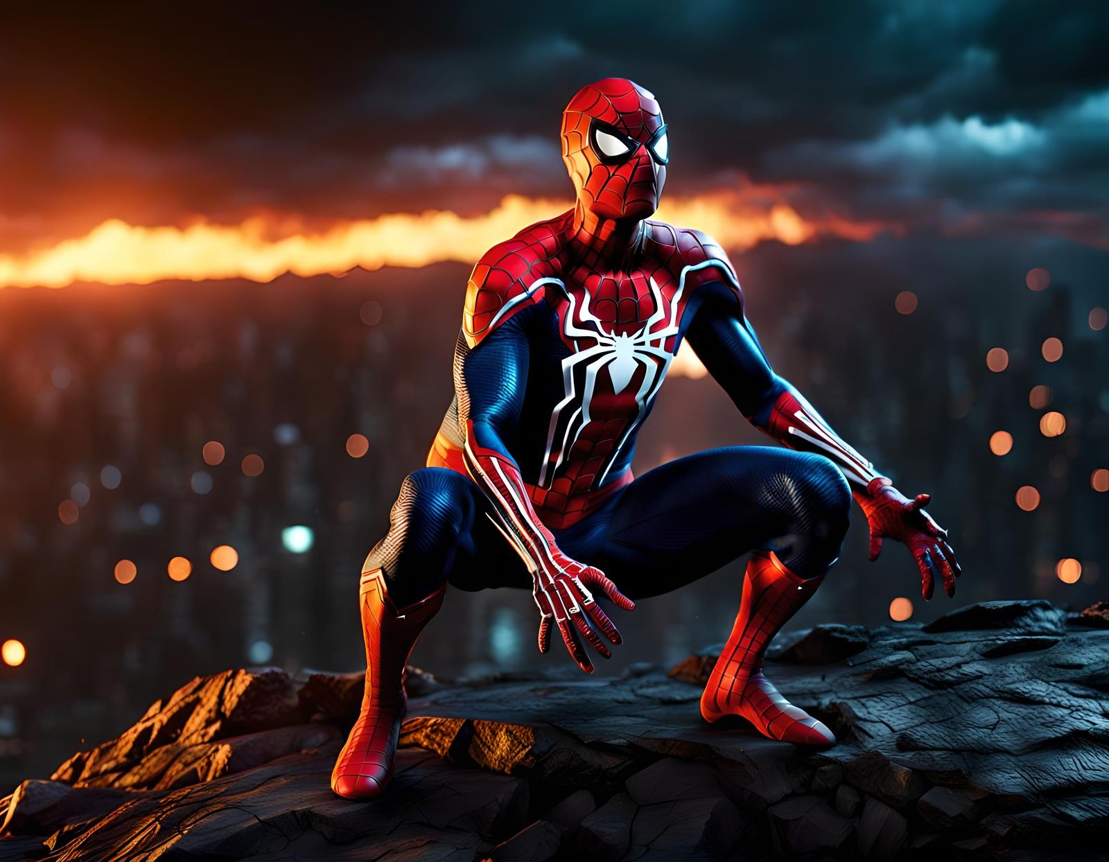 Angry Spider-Man in a Radiant, Detailed Landscape