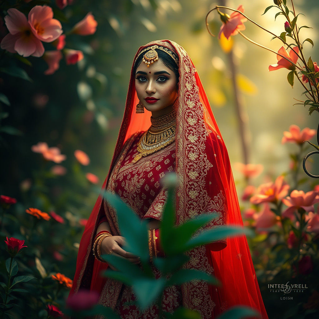 Indian Bride in Dreamlike Fantasy Landscape, Digital Art