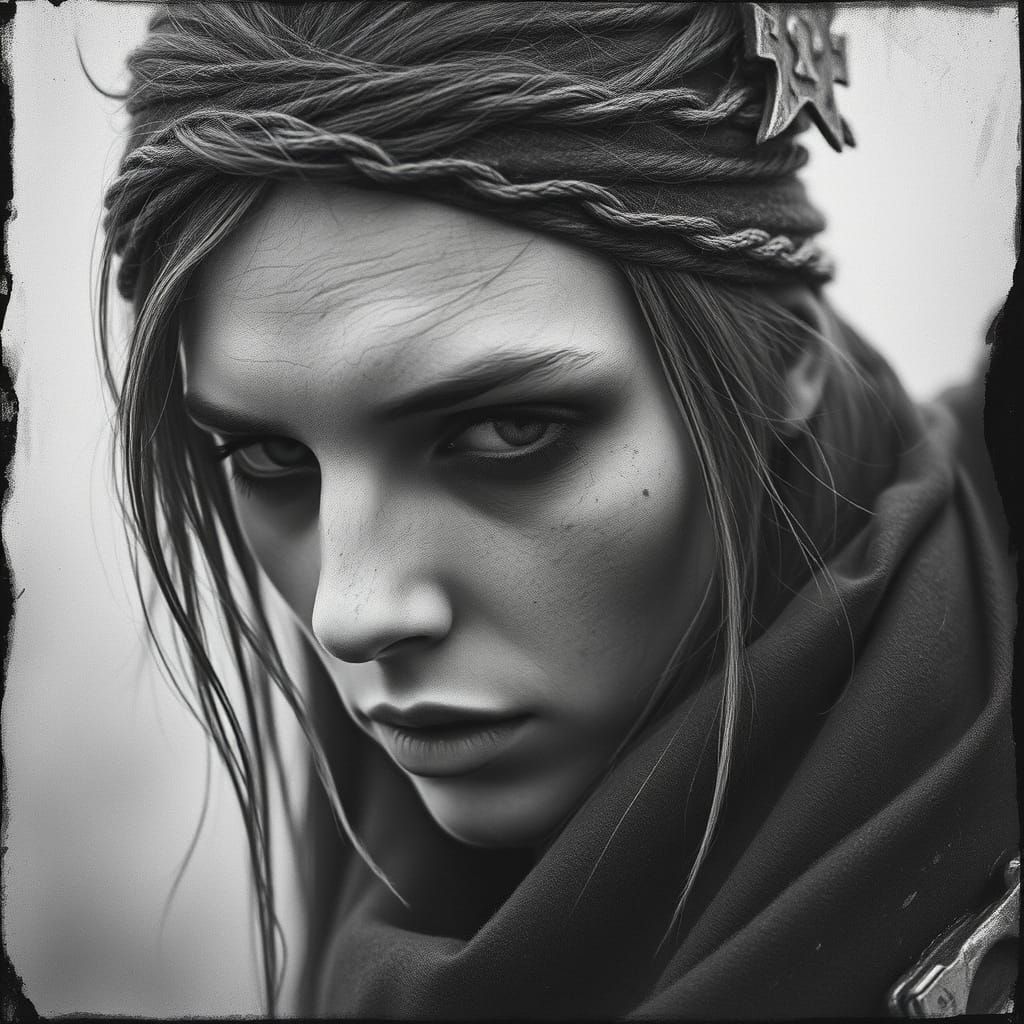 Ethereal Post-Apocalyptic Warrior Portrait in Monochromatic ...