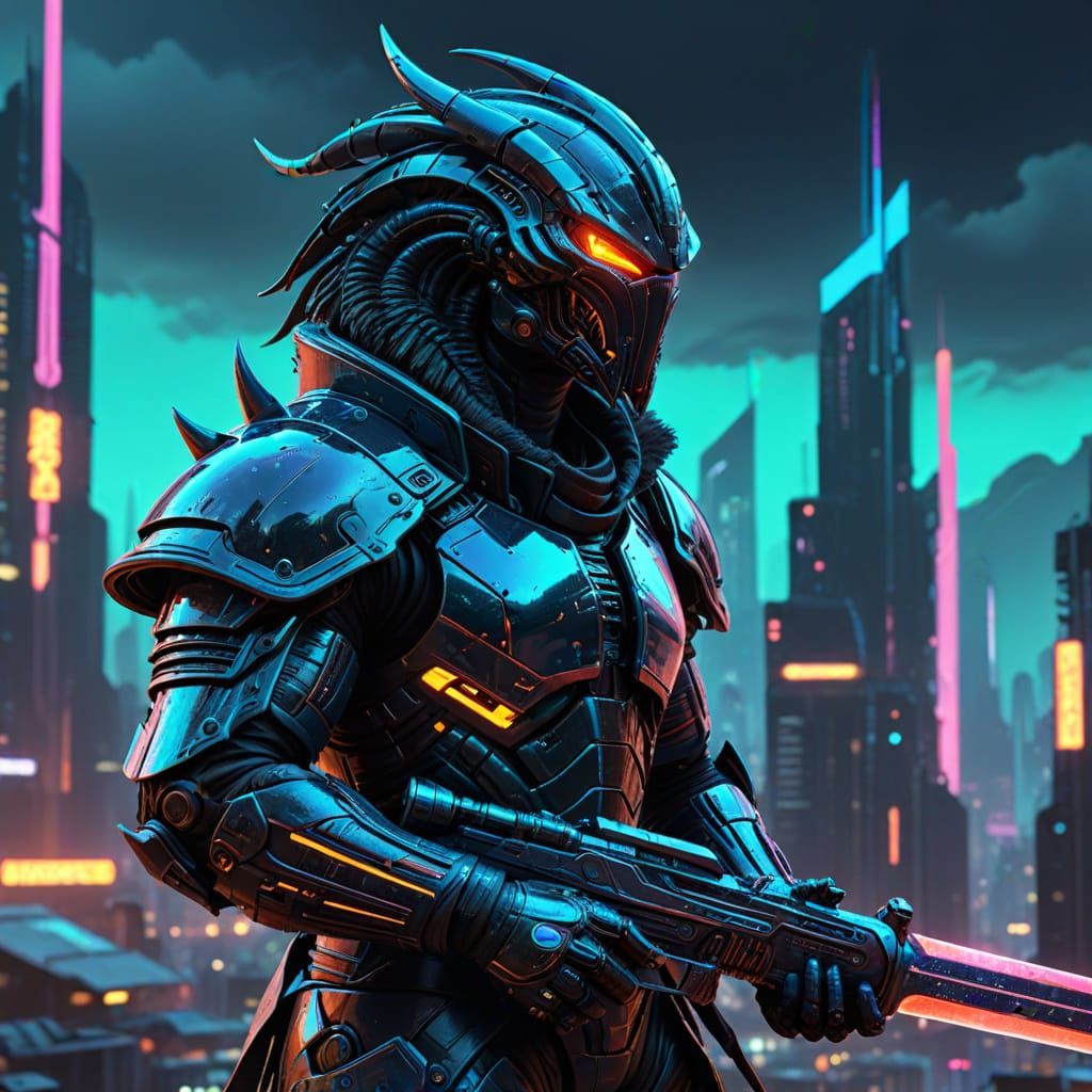 Cyberpunk Warrior in High-Contrast Neon Lighting