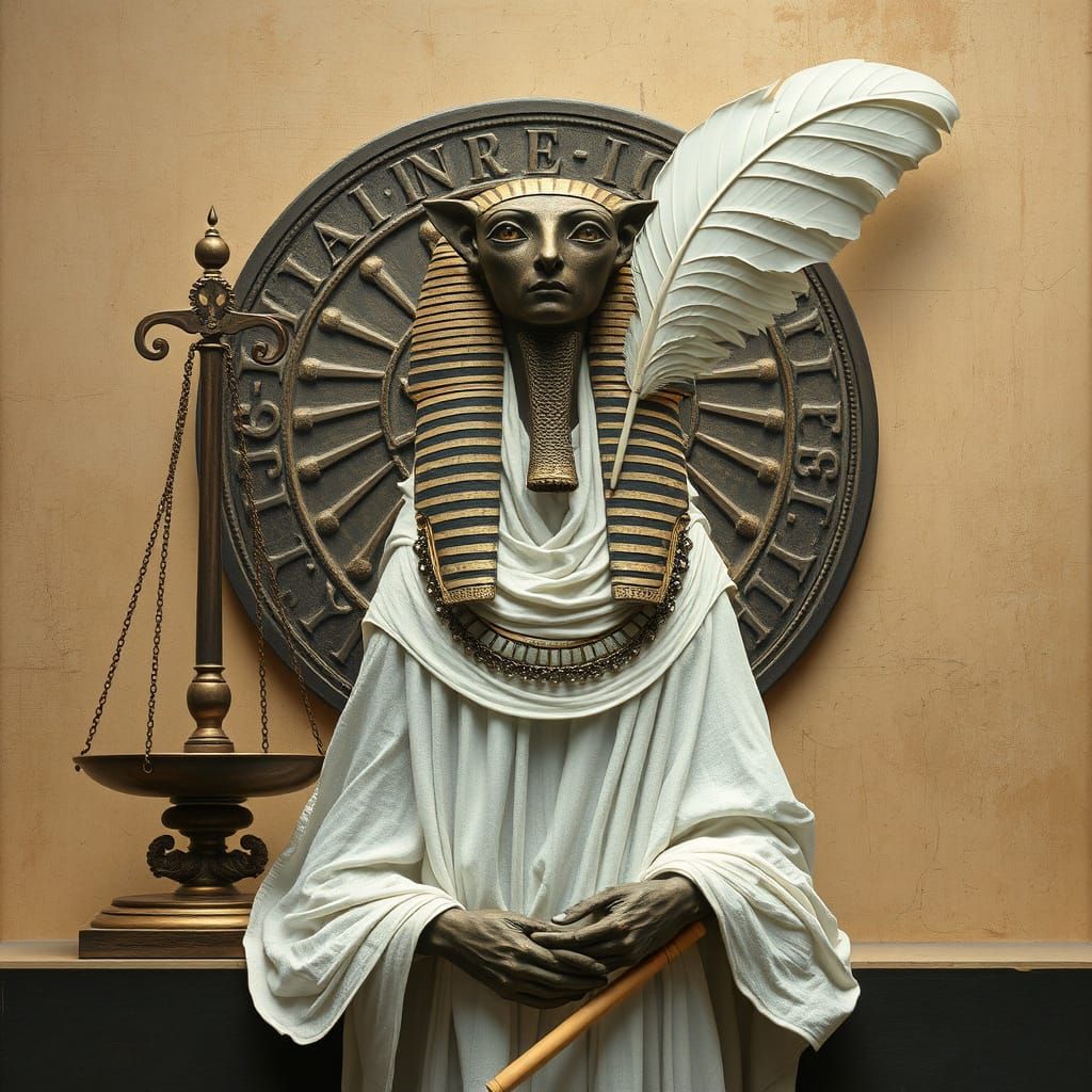 Egyptian Soul at Ma'at's Scale in Surreal Style