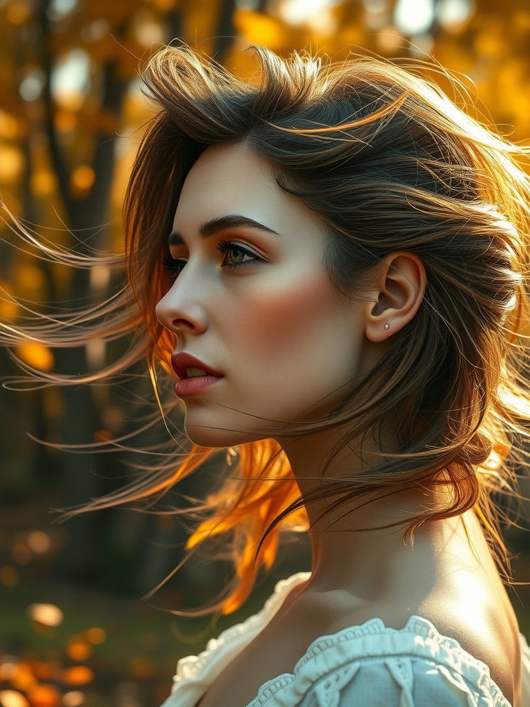 Autumn Woman Profile in Hyper-Realism