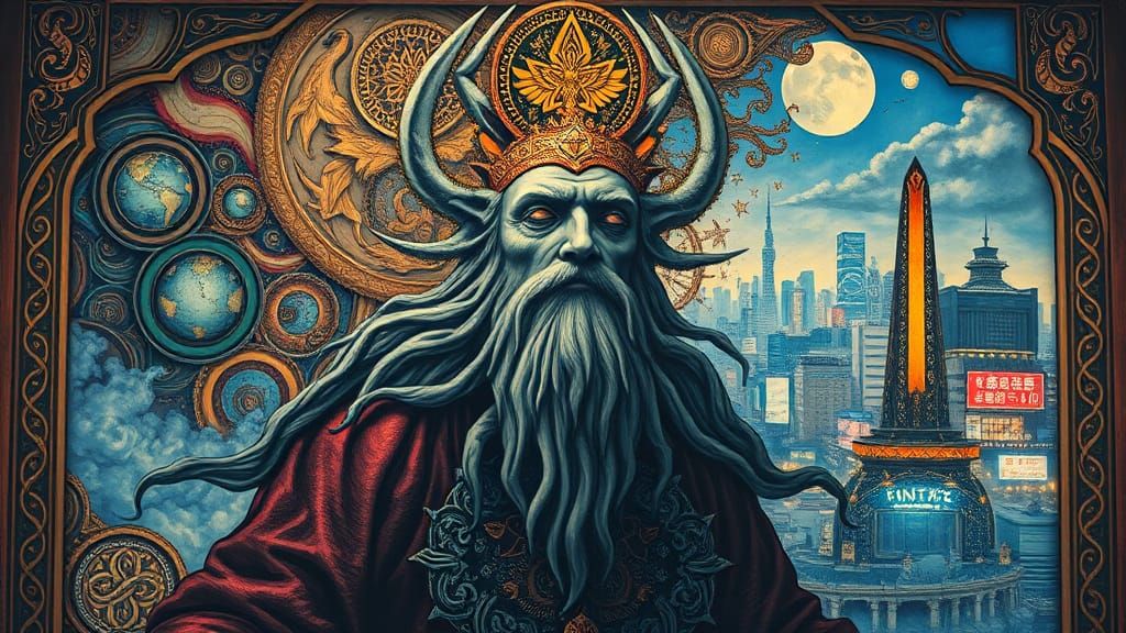 God-Like Being in Dystopian City as Impasto Painting