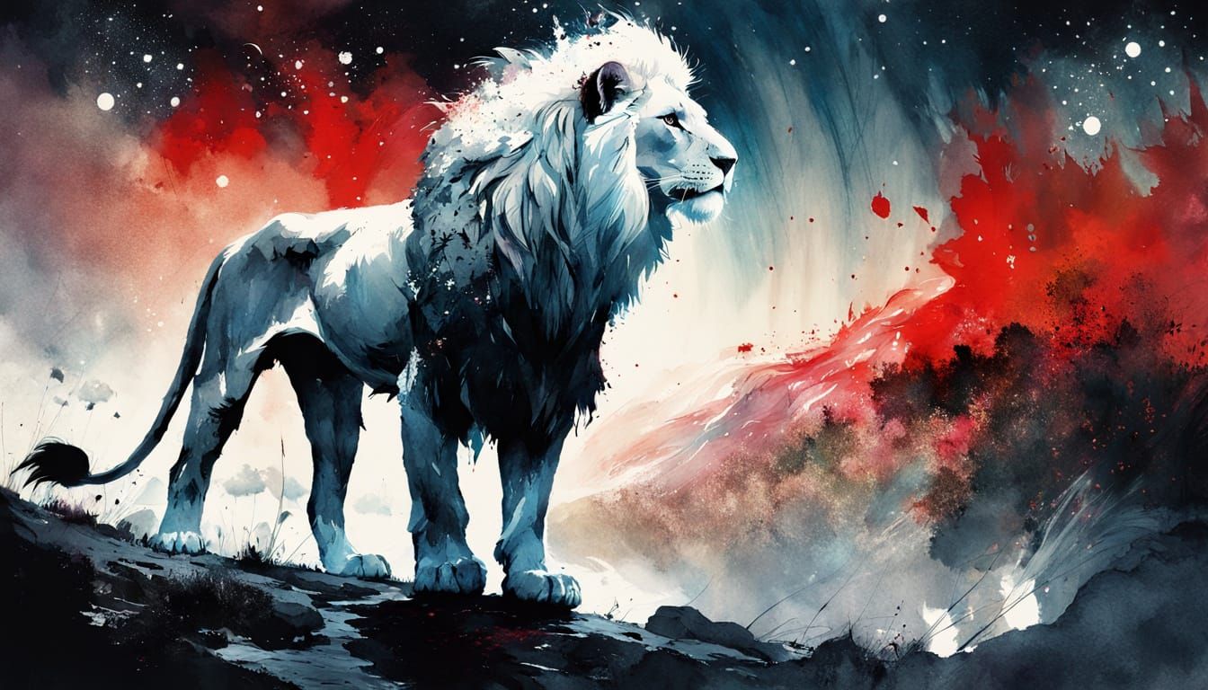 Ethereal Winged Lion Soaring Over Luminous Landscape