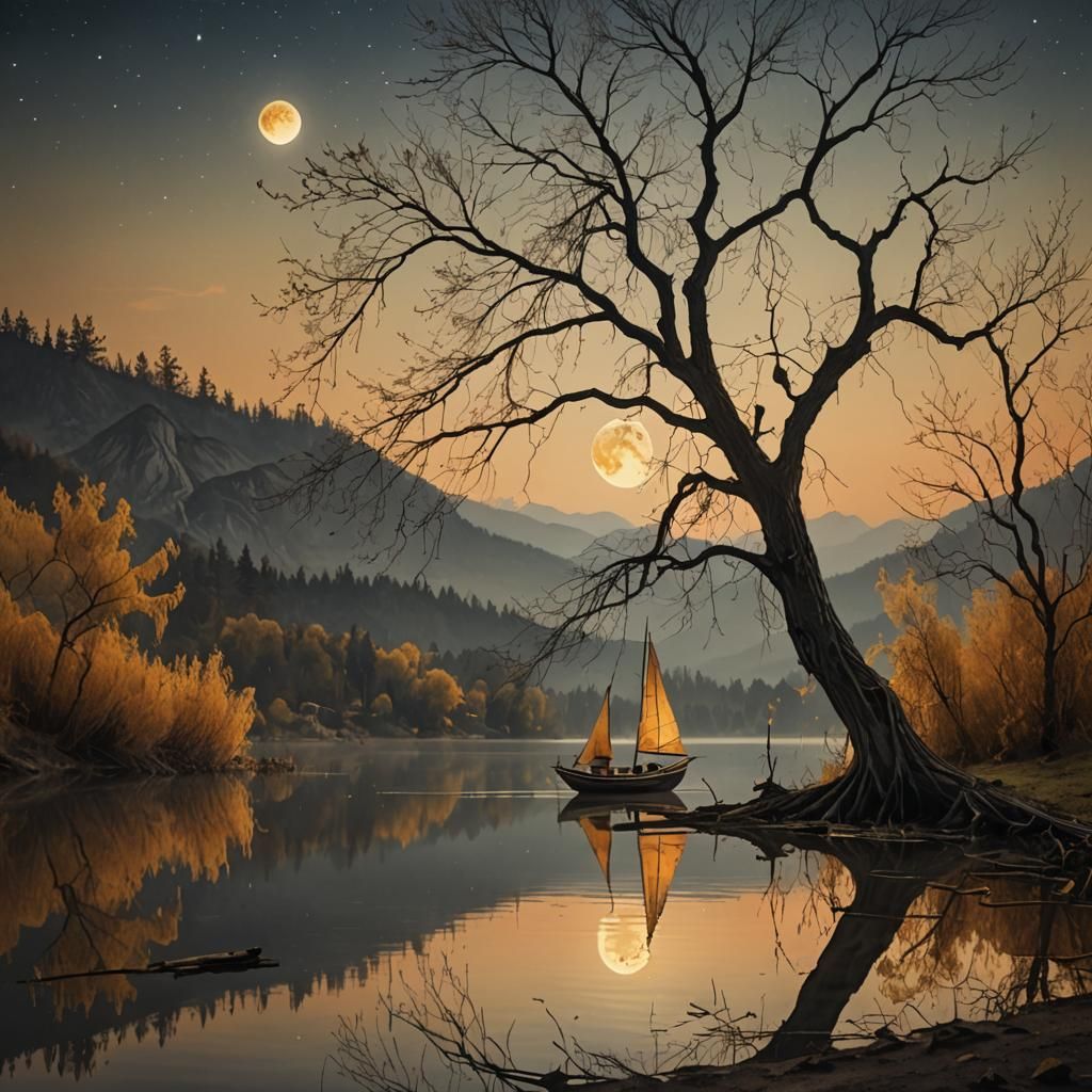 Woman on Misty Lake Shore in Hyperrealistic Style