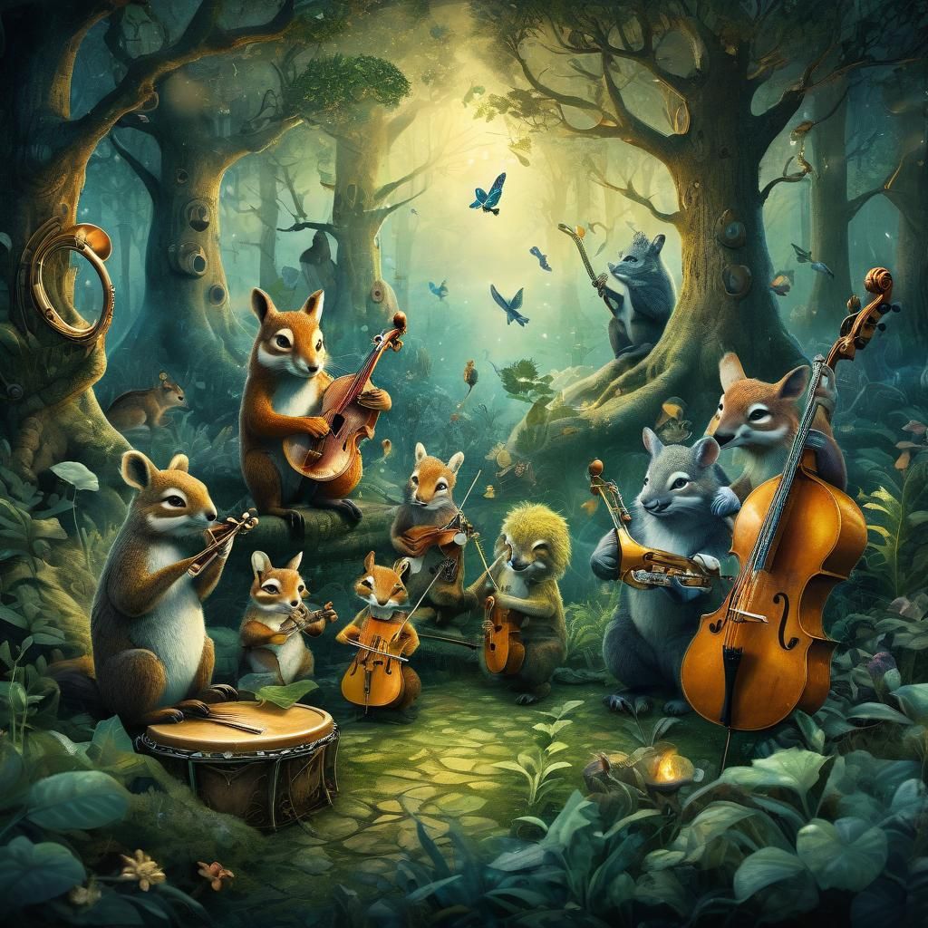 Enchanted Forest Concert in Watercolor Style