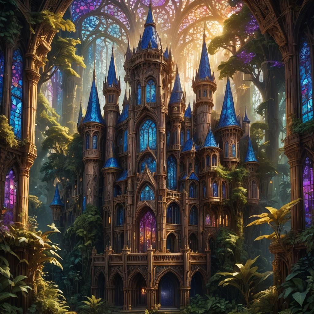 Glowing Wood Palace Concept Art in a Lush Forest