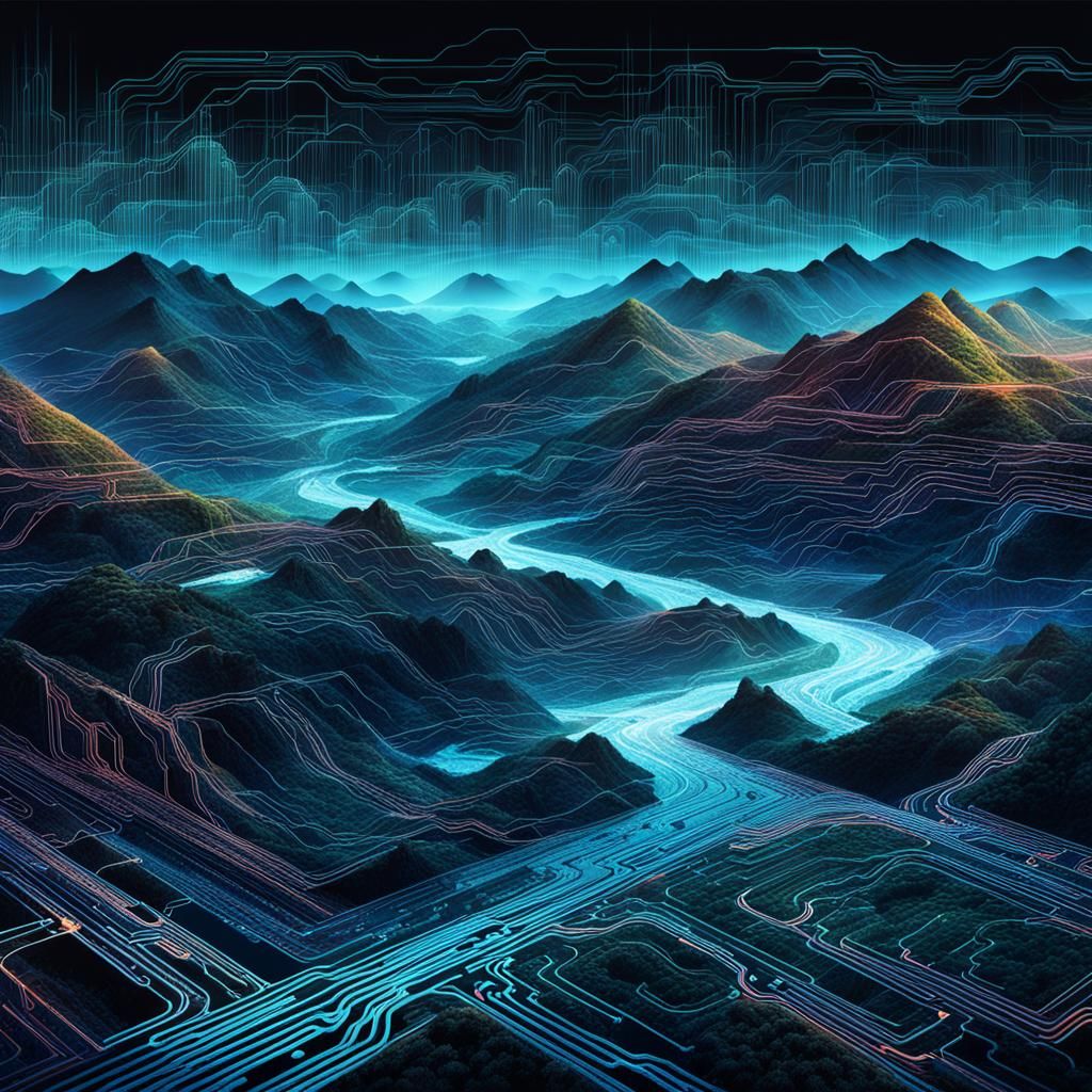 Circuitry Data Streams Form Digital Landscape