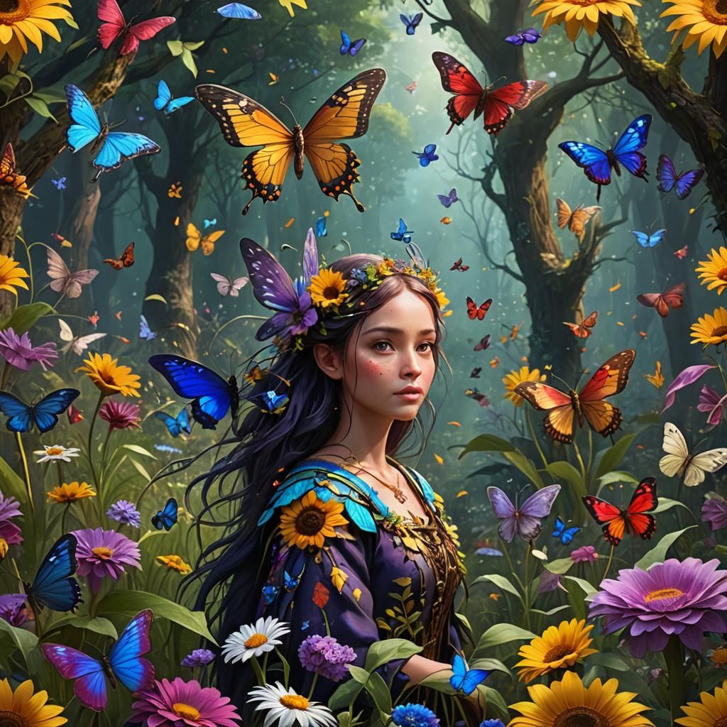 Forest Fairy with Dragonflies and Butterflies