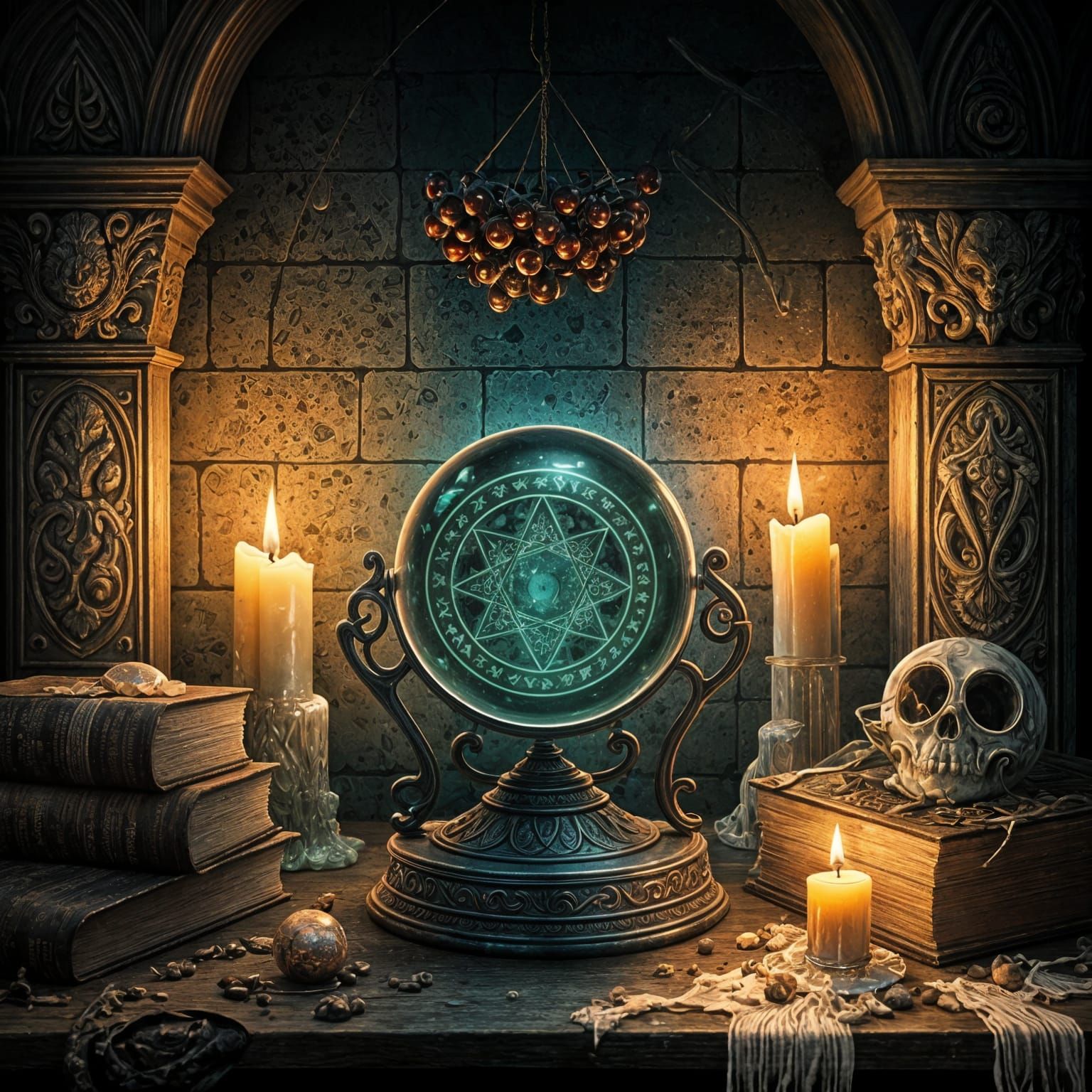 Mysterious Scrying Orb in Grungy Mixed-Media Collage