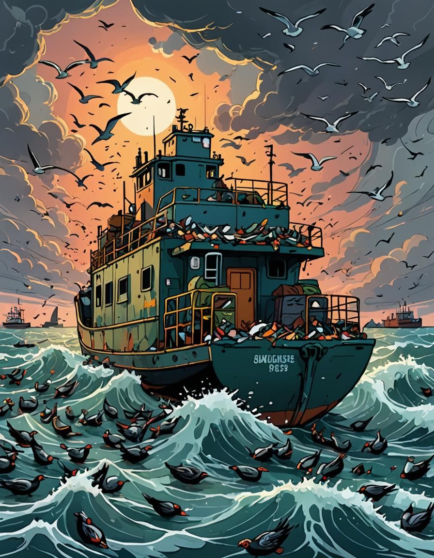 Marge the Garbage Barge in Ocean Pollution Art