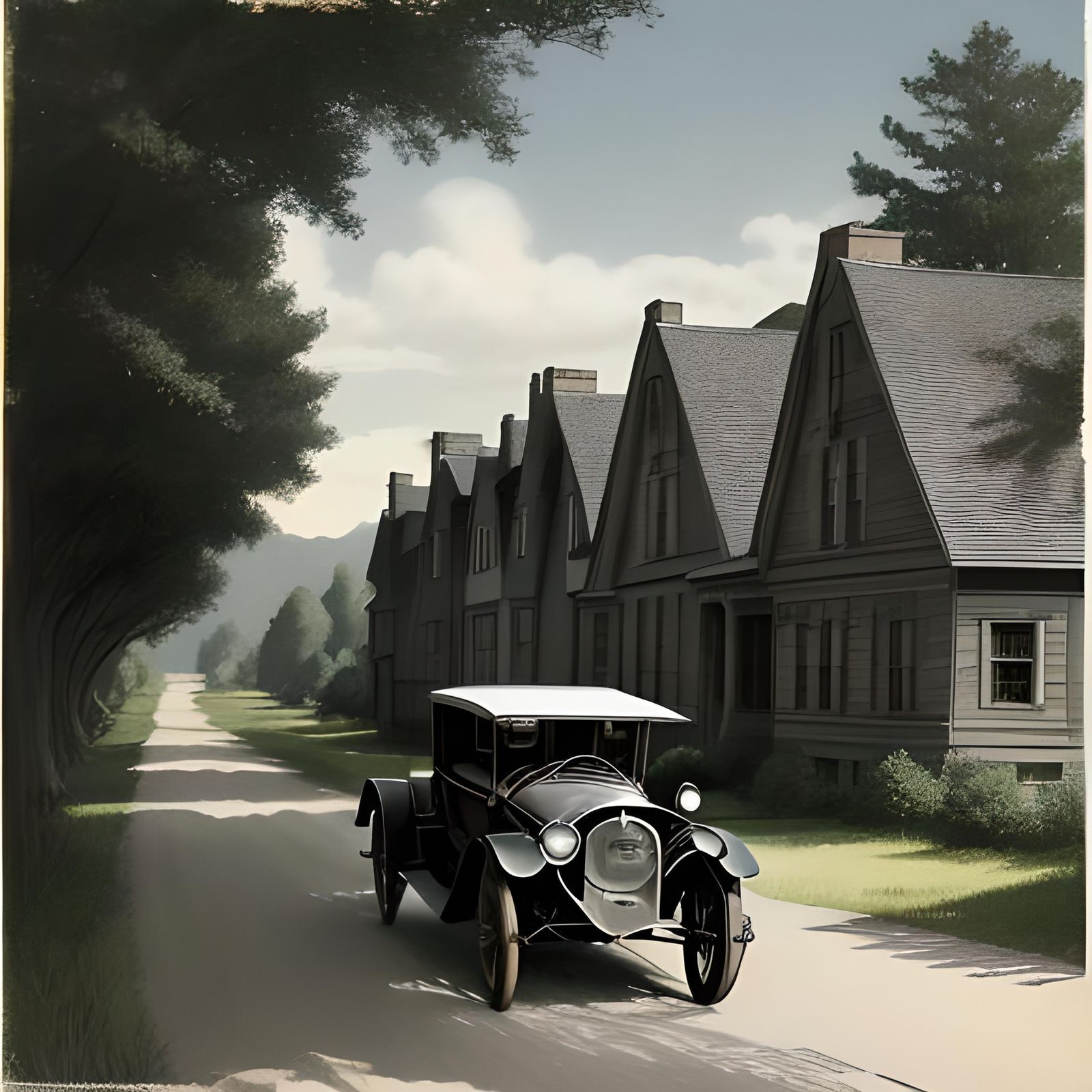 Vintage 1920s Street Scene with Classic Cars