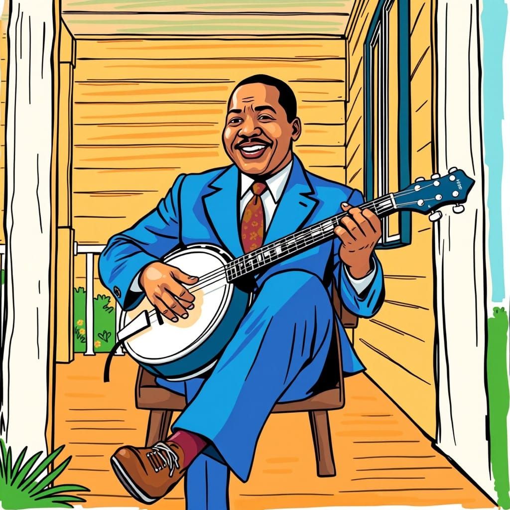 Civil Rights Icon in Joyful Banjo Serenade