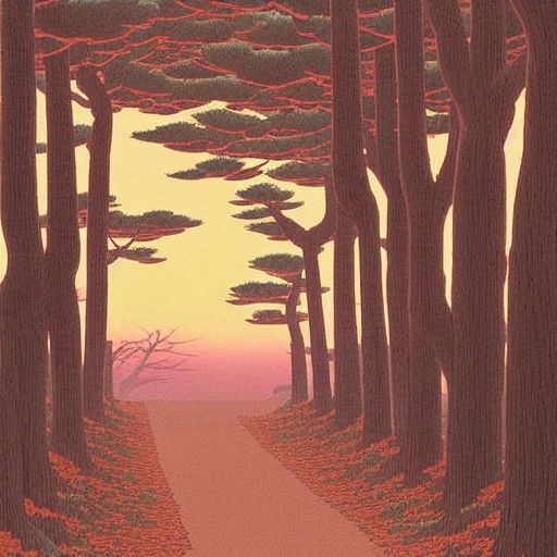 Beautiful Spring Morning Street Scene in Flat Surreal Style