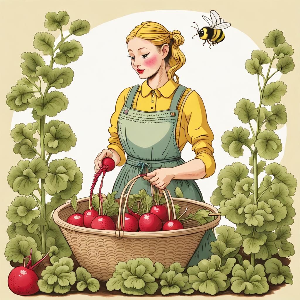 Gardener with Radish and Bumblebee Apron
