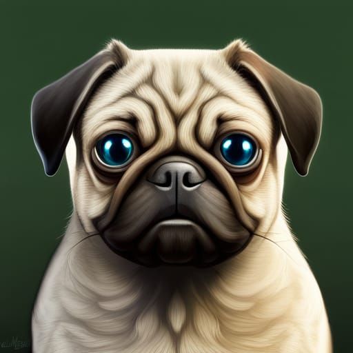 Colorful Pug Portrait in Detailed Digital Painting