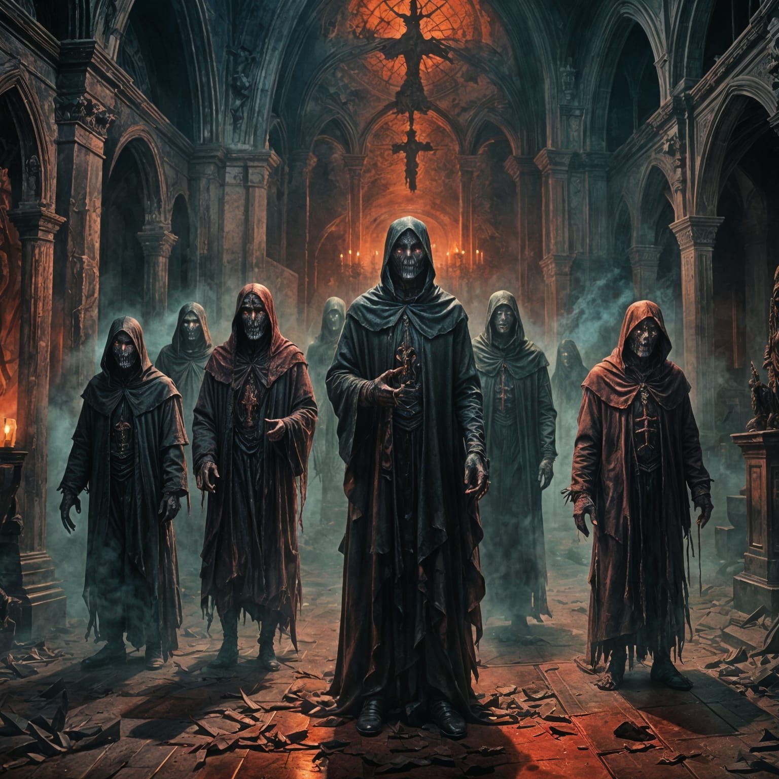 dark fantasy macabre demons and guels back lit depth of field iridescent horror zombiecore vaporwave double exposure sid...