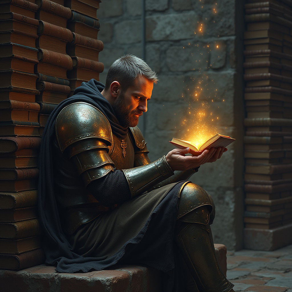 Knight Conjuring Book Symbol in Fantasy Library