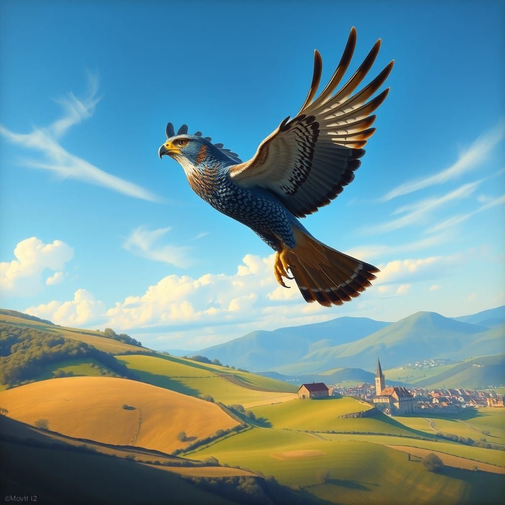 Majestic Blue Falcon Soars Through Cerulean Skies in Photore...