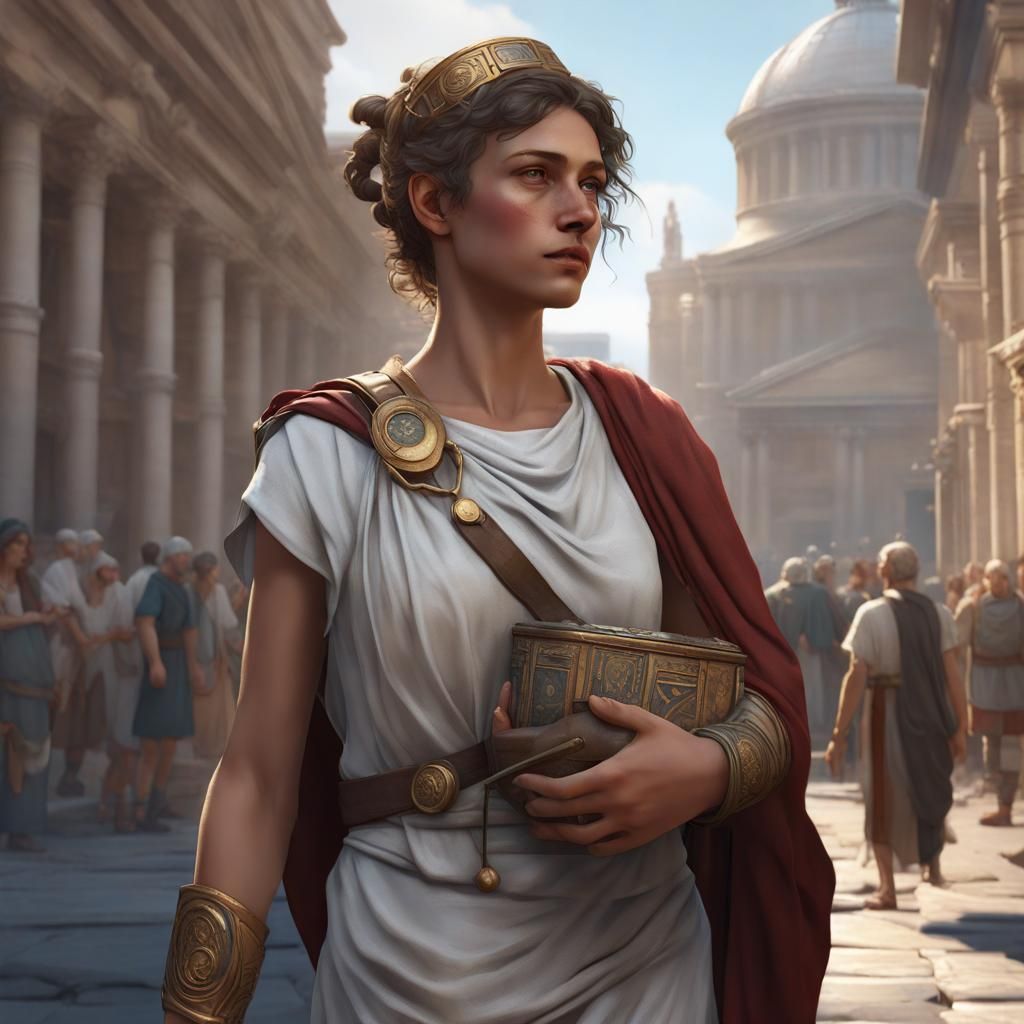 Roman Woman Doctor in City, Detailed Digital Art