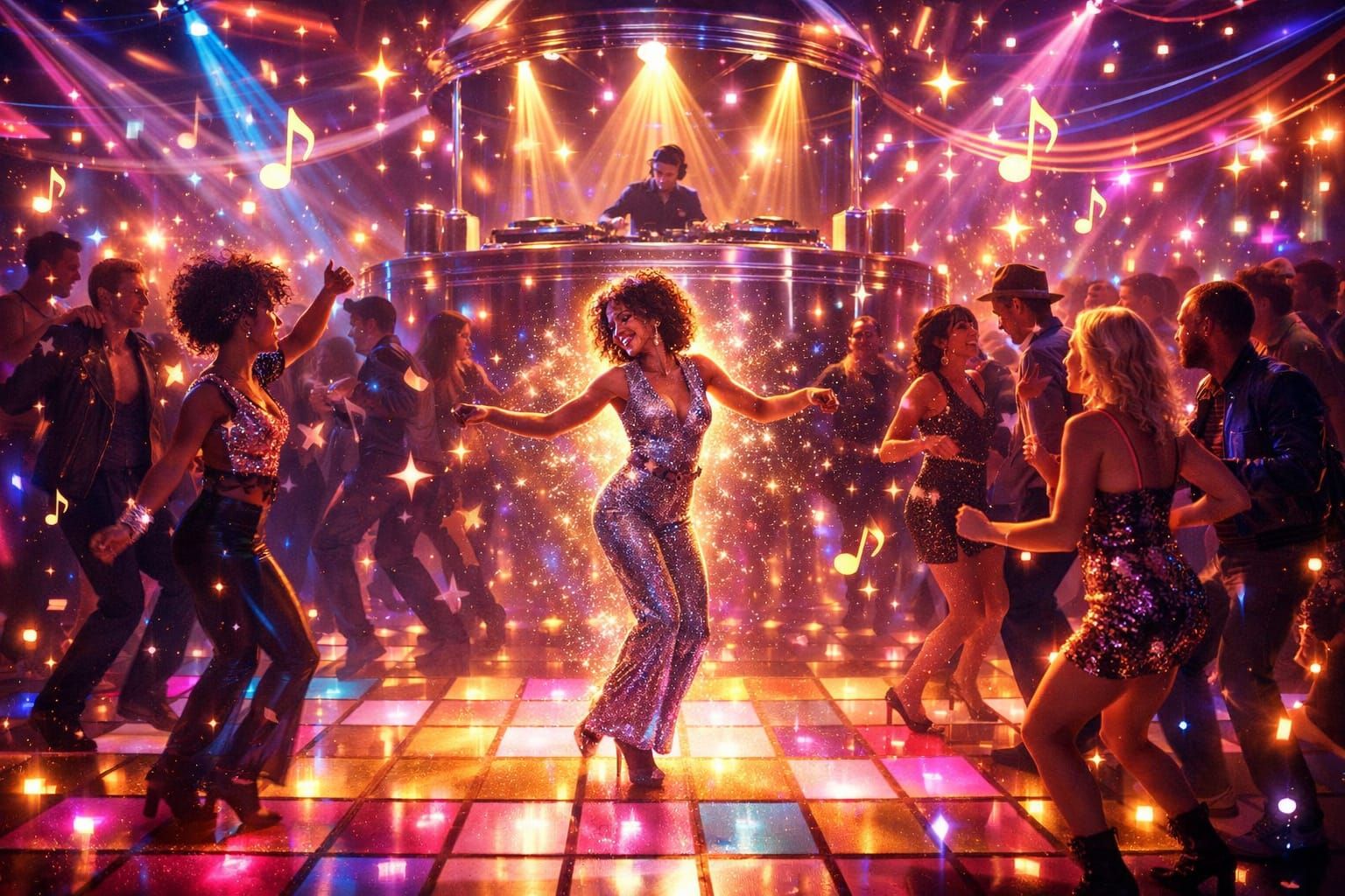 Retro-Futurist Nightclub Dance Floor with Neon Lights