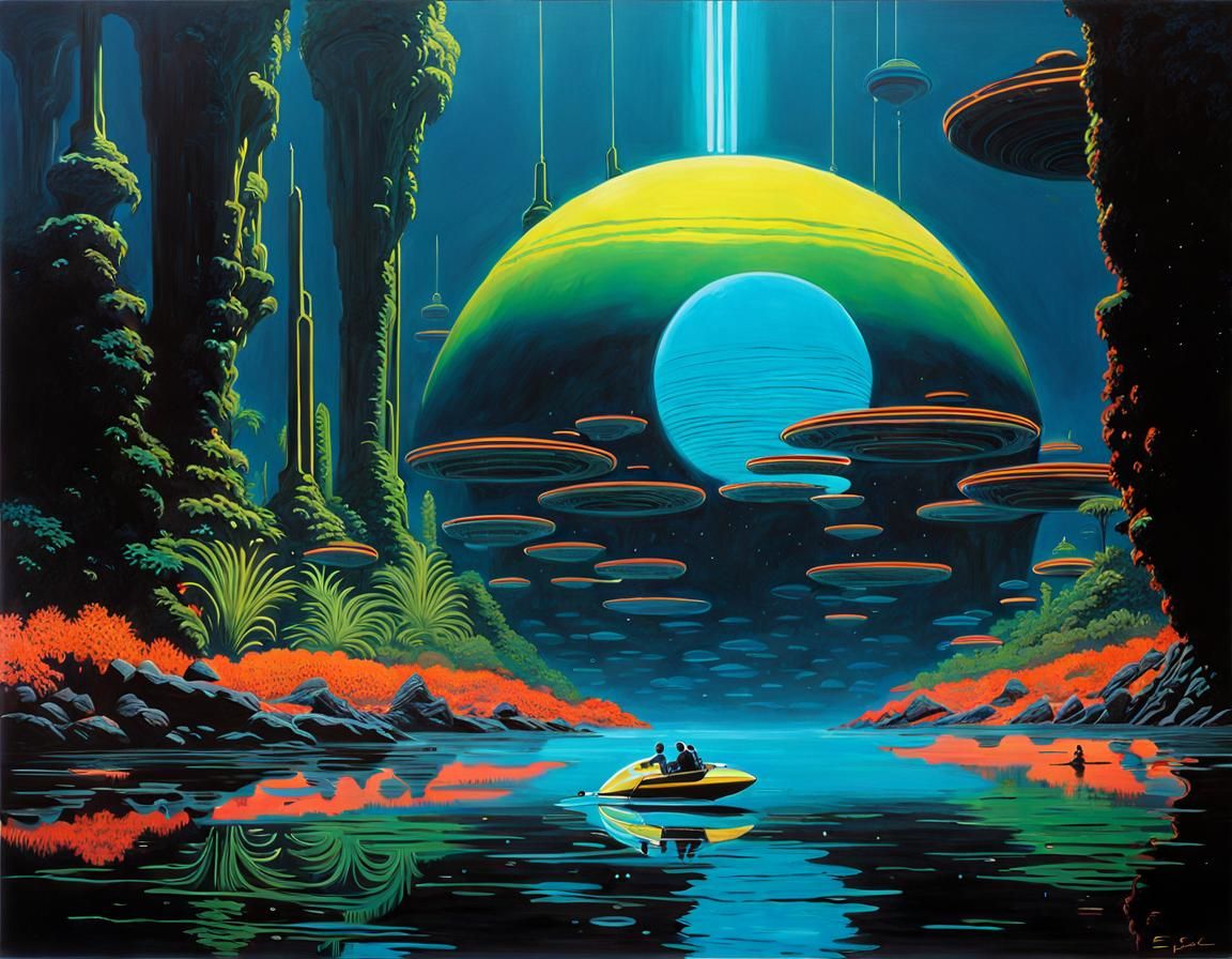 Underwater Diver on Neon Alien Planet