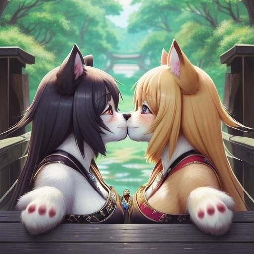 Anime Animals Kissing on Magic Night