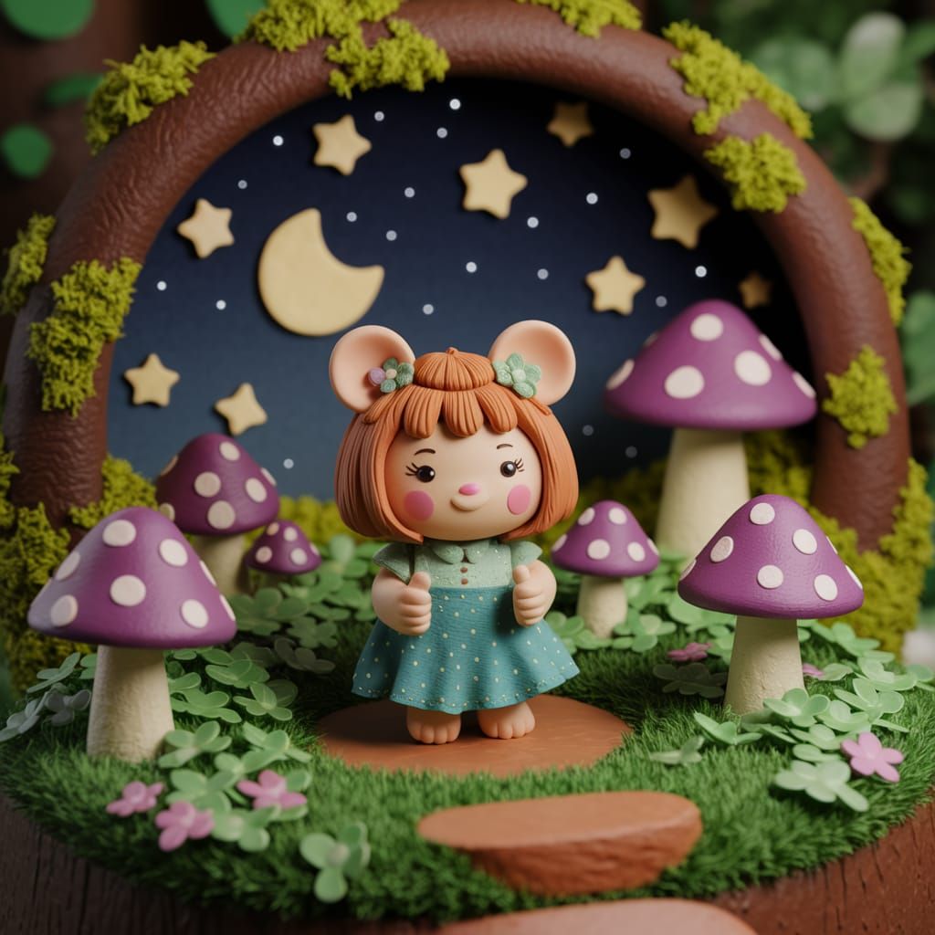 Charming Claymation Night Forest Tableau